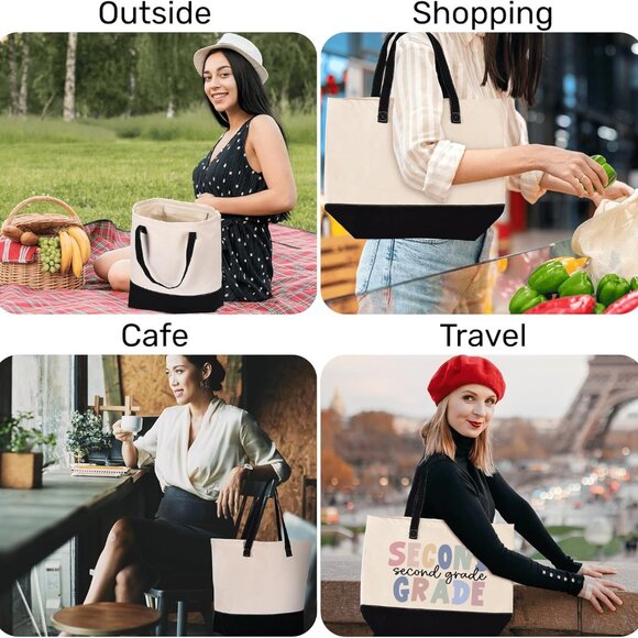 Second Grade Teacher Tote Bag Canvas Durable Zipper Spacious Accessory - Picture 4 of 6